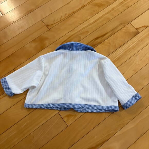 Vintage Baby Boy Cardigan Sweater 6 Months Cottagecore white blue gingham teddy - Picture 8 of 8